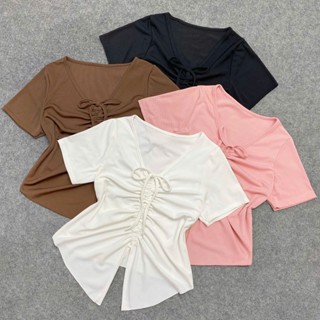 Áo Thun Bigsize Nữ Dây Rút Co Giãn,Áo Thun Big Size Vải Dệt Kim Thun Gân Mềm Mát G42