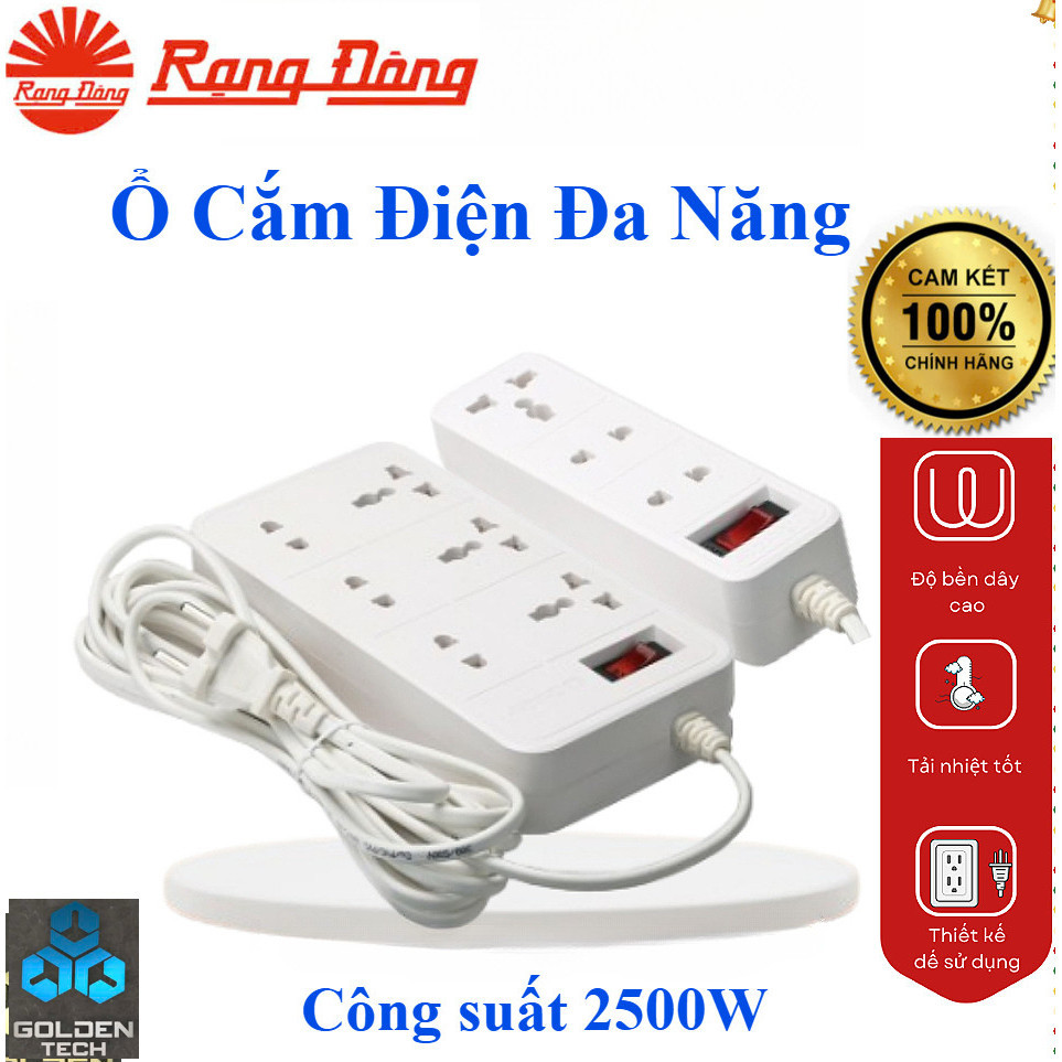 Ổ cắm điện đa năng 2500W Rạng Đông - Màn che chống giật, công tắc an toàn model OC05 và OC06