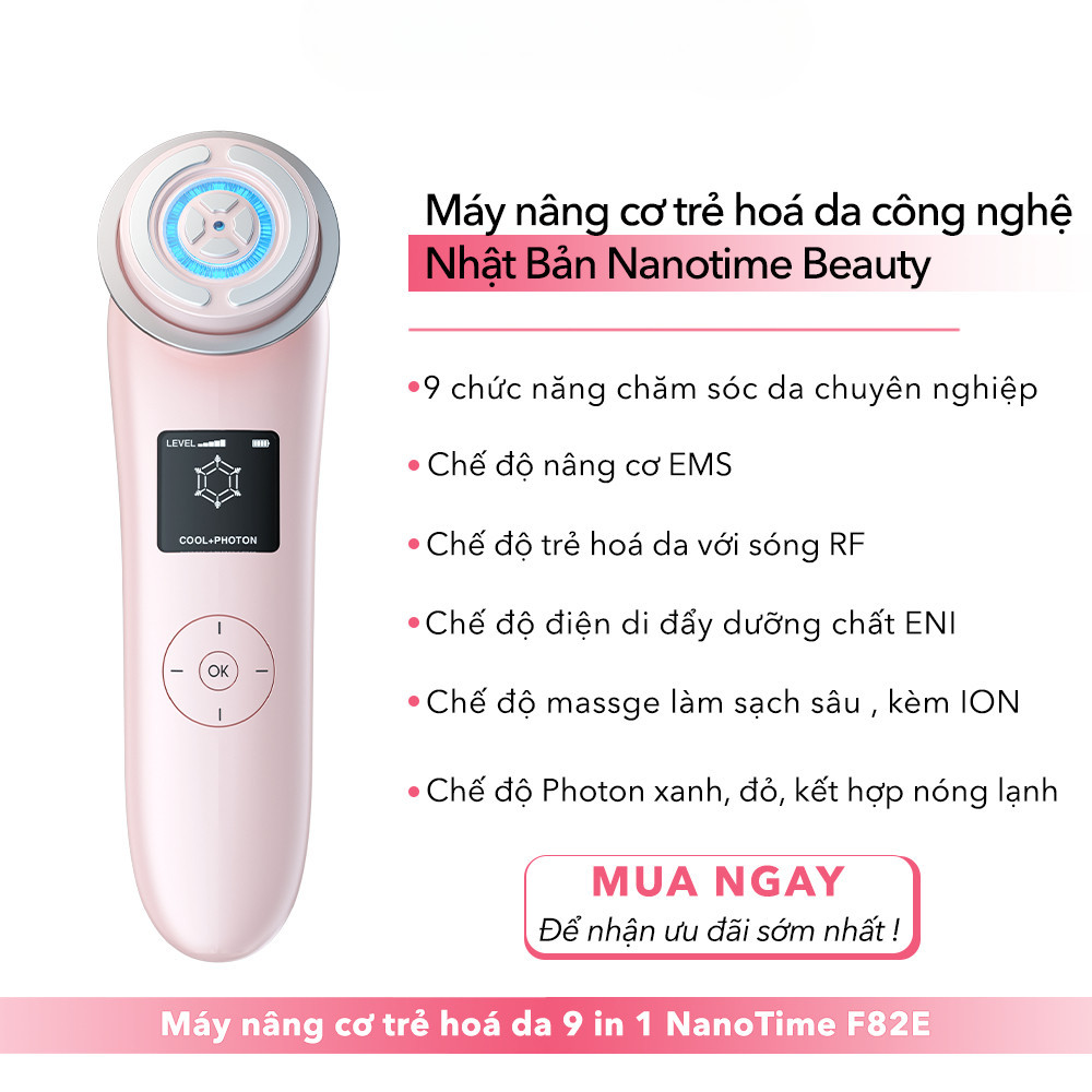 Máy nâng cơ massage mặt V-line Nanotime F82E công nghệ sóng Photon RF tái tạo collagen, trẻ hóa da