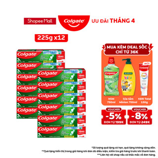 Bộ 12 Kem đánh răng Colgate ngừa sâu răng răng chắc khỏe 225g/tuýp tặng bàn chải