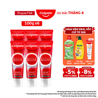 Bộ 6 Kem Đánh Răng Colgate trắng răng Optic White trắng trong 7 ngày từ tinh thể khoáng trắng 100g/tuýp