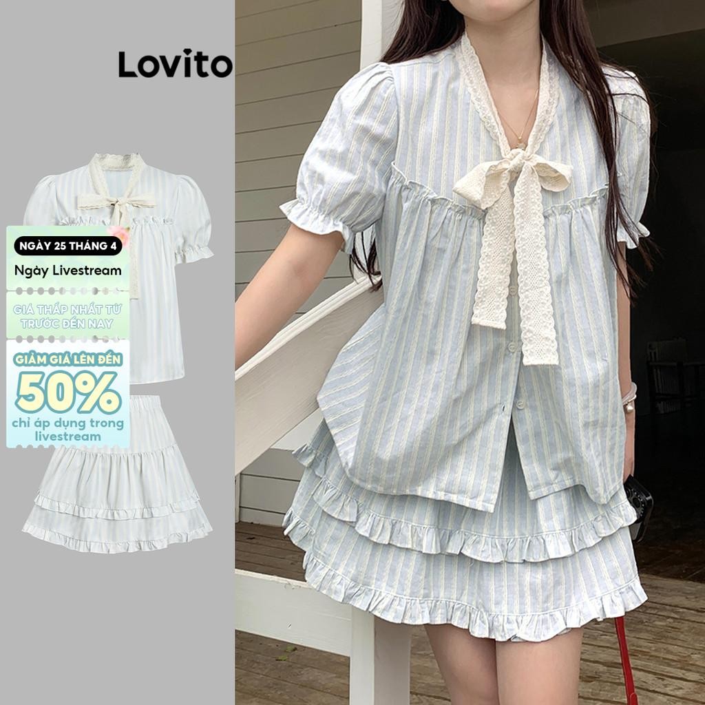 Lovito Áo hoặc đáy cổ sọc tương phản dễ thương dành cho nữ L122AD058 | BigBuy360 - bigbuy360.vn