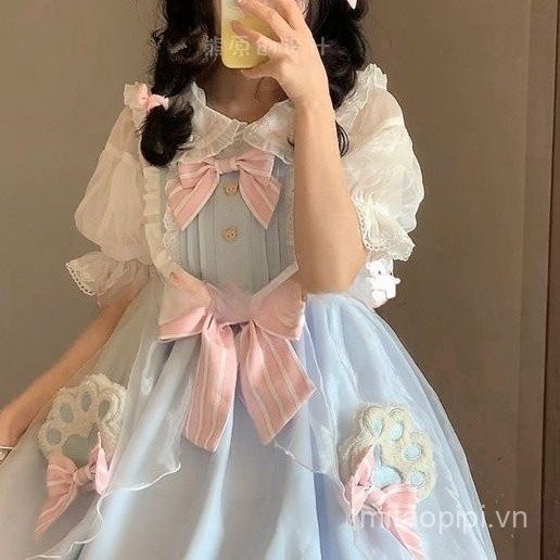 [Gửi đuôi lớn] Váy nụ hoa Lolita gấu ngọt ngào Lolita ngọt ngào váy dây treo jsk