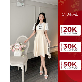 Váy xòe cổ yếm đính nơ viền Charme 307012