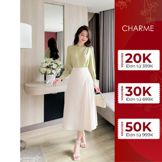 Chân váy dáng lỡ xếp ly chéo Charme 401034