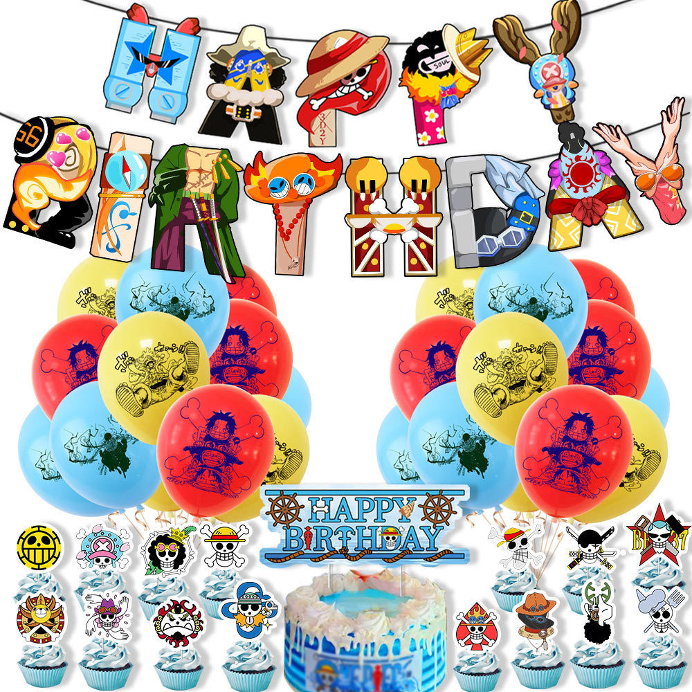 One Piece Series Sinh Nhật Bộ Cờ Bóng Trang Trí Bánh Tiệc Quà Tặng Sinh Nhật Bất Ngờ