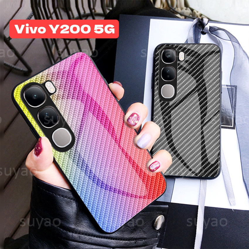 Dành Cho Vivo V60 Y200 5G 2024 Ốp lưng Sợi Carbon Kính Cường Lực V50 Lite VivoV60 VivoY200 Y19S V40 