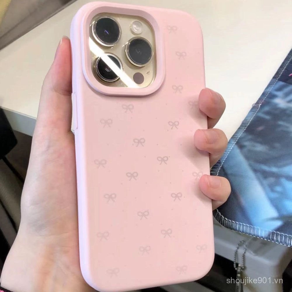 Ốp lưng silicone mềm mại màu hồng chấm bi kiểu Ins cho iPhone, tương thích với iPhone 16 Pro Max/15/