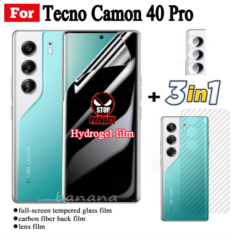 3 trong 1 Tecno Camon 40 Pro Full Cover Soft Privacy Hydrogel Film Bảo vệ màn hình cho Tecno Camon 4