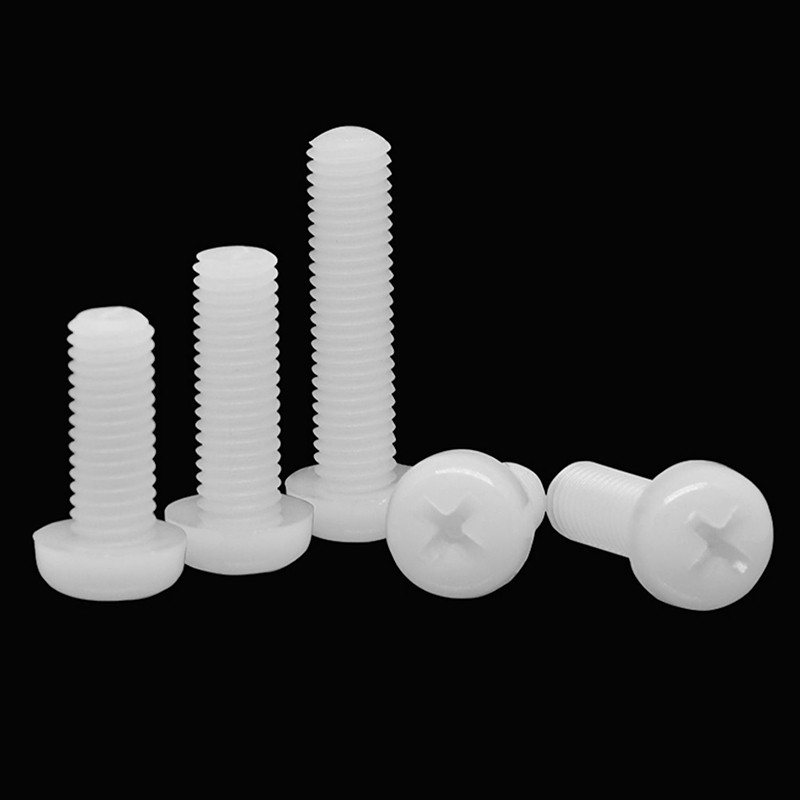 M2 M2.5 M3 M4 Nylon Đầu Tròn Chữ Thập Máy Vít Nhựa Phillips Đầu Metric Bu Lông Chiều Dài Trắng 4mm-4