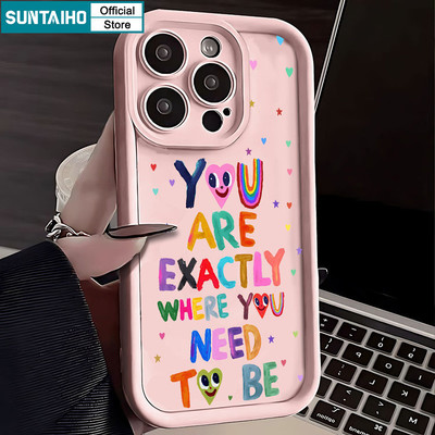 Suntaiho Ấm áp và truyền cảm hứng Bảng chữ cái đầy màu sắc Vỏ điện thoại màu hồng Silicon mờ Vỏ chống sốc mềm cho iPhone 11 12 13 14 15 16 Pro max IP 7 8 Plus Iphon X Xs XR Xs max
