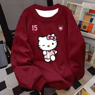  Áo nỉ dài tay cổ tròn màu đỏ hello kitty local brand Salmo áo sweater form rộng hàn quốc áo khoác xinh 