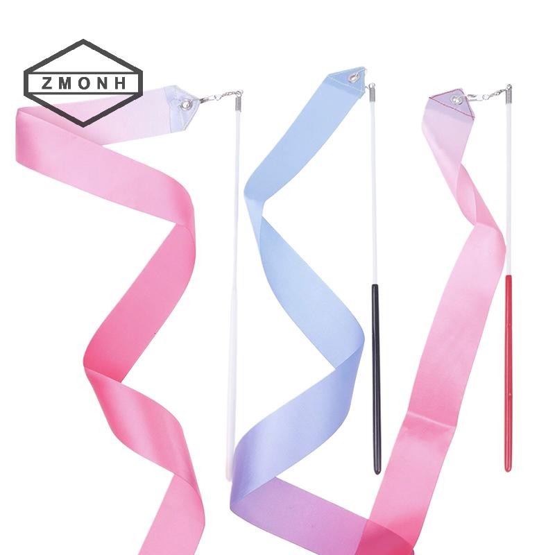 Zmonh 2M Ruy băng khiêu vũ Nhịp điệu Cô gái nghệ thuật Thể dục Dụng cụ múa ba lê Streamer Twirling Rod Rain Stick Huấn luyện thể thao Ruy băng Vũ công Cây đũa phép * mới