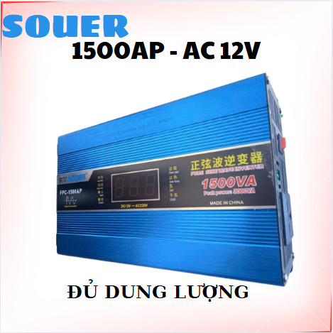 Bộ đổi điện sin chuẩn đủ dung lượng  1500AP 12v sang 220v có đồng hồ hiển thị - FPC-1500AP MẪU MỚI M