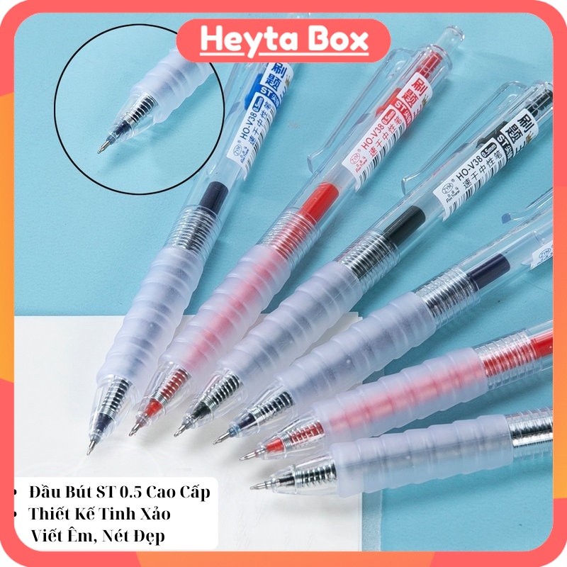 Bút Viết Bút Bi Mực Gel Đen/Đỏ/Xanh Ngòi ST 0.5mm Cao Cấp Sang Trọng Heytabox Có Đệm Cao Su Chống Đau Mỏi Tay - B21