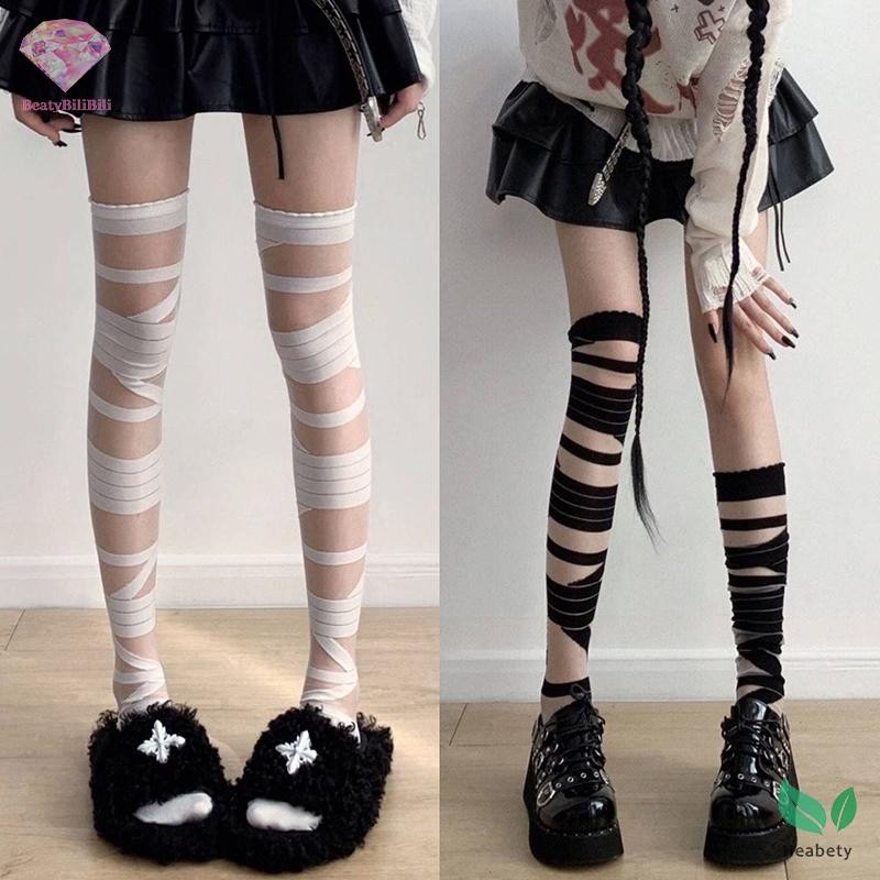Heabety Nữ Sọc Dài Vớ Nữ Nhật Bản Gothic Jk Y2k Gợi Cảm Mùa Hè Xuyên Dài Vớ Dài Ống Trắng Vớ Mới