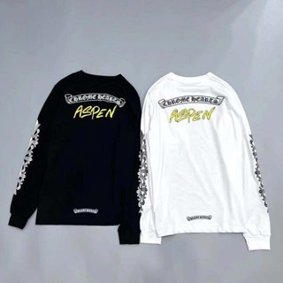 Hàng sẵn có Chữ thập tiếng Phạn Cánh tay hoa Graffiti Màu in chữ Nam Nữ Áo thun dài tay Cotton nguyên chất