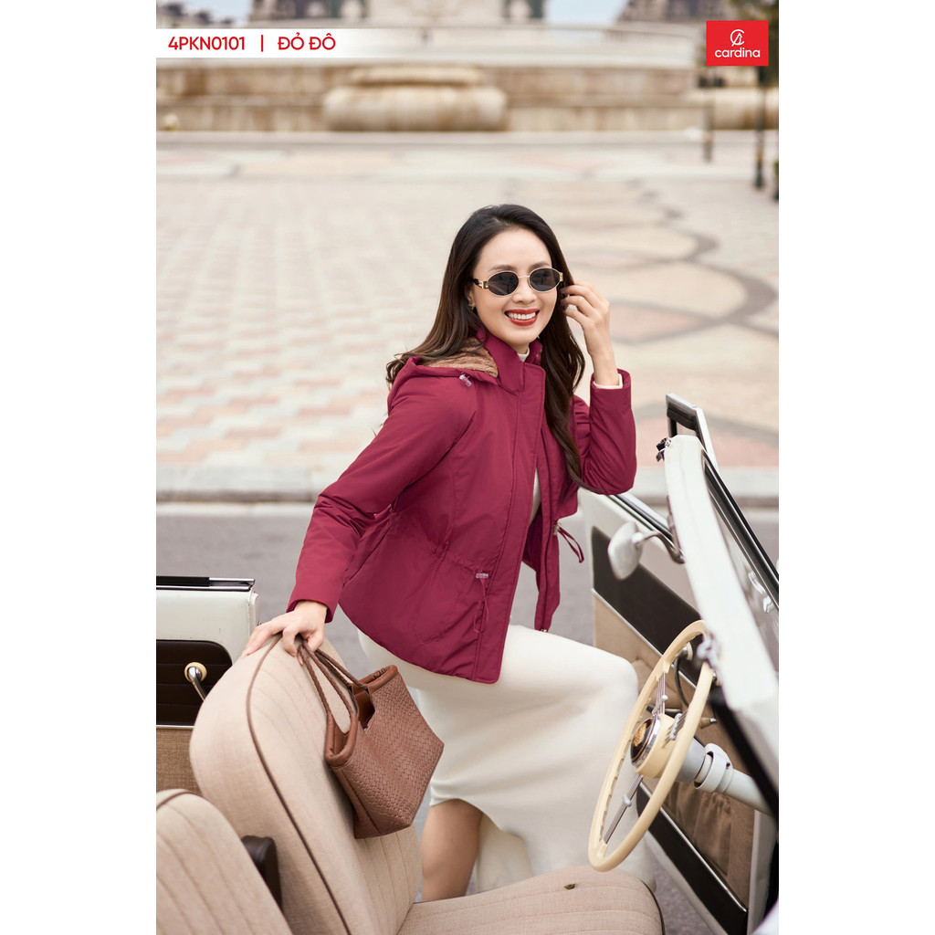 Áo Parka nữ, phao CARDINA thiết kế Dáng Ngắn kèm mũ triết eo 4PKN01