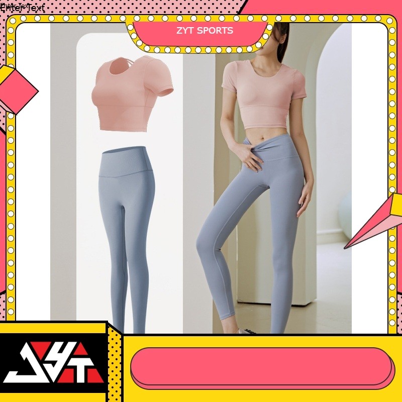 Bộ quần áo tập gym nữ vải co giãn 4 chiều có mút ngực - Set quần dài và áo croptop ngắn tay
