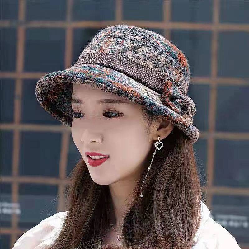 Bucket Hat 2024 New Autumn and Winter Half Curling All-Matching Western Style Woolen Mom Style Hat V