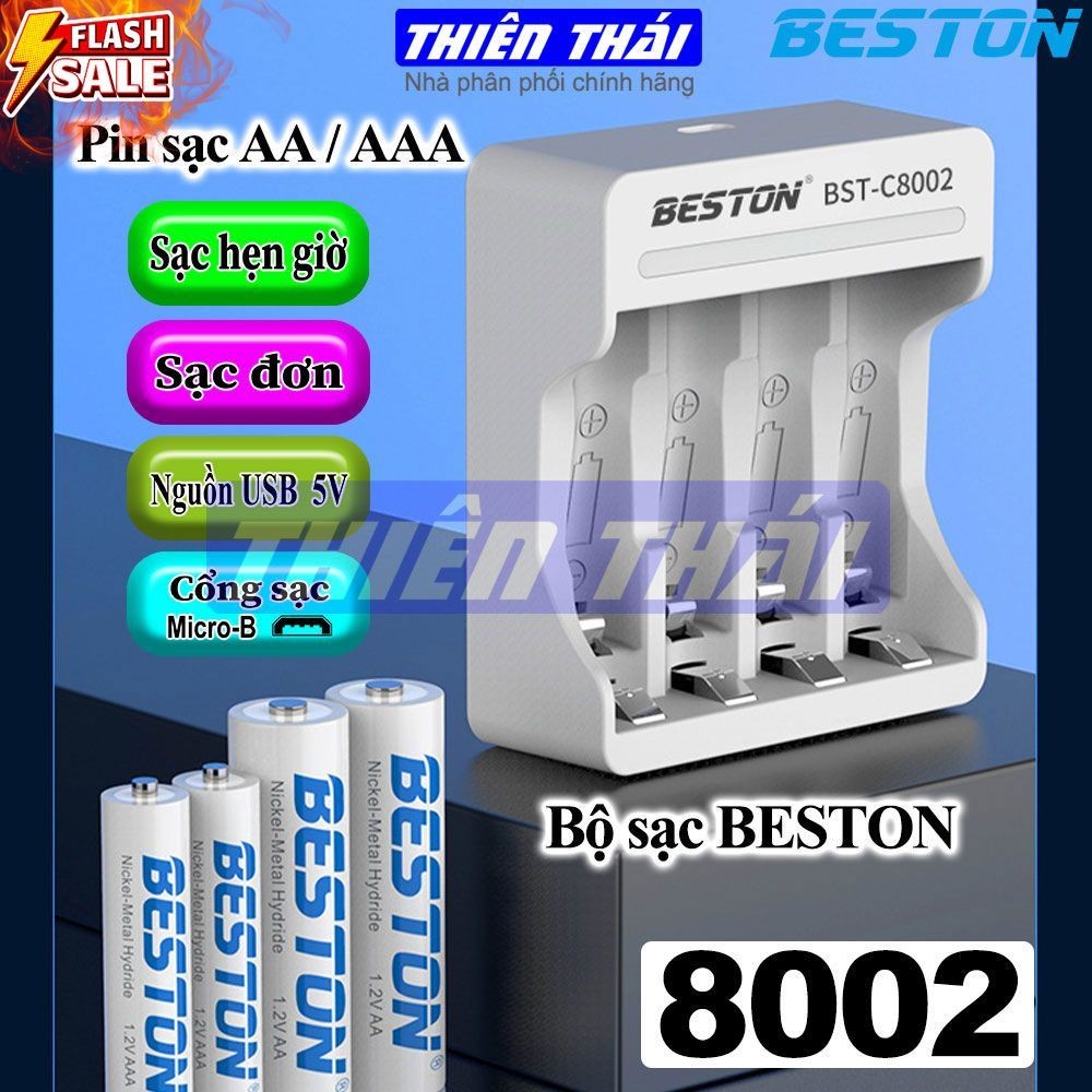 Bộ sạc BESTON BST-C8002,pin sạc 1.2V BESTON AA3300mAh,AAA1300mAh,Ni-MH(8002,3300,1300)