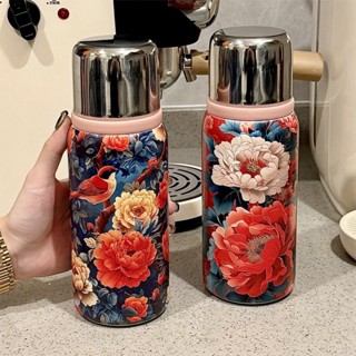 Bình giữ nhiệt HOA MẪU ĐƠN VÀ CHIM Giữ nóng lạnh inox 316, dung tích 600ml/800ml có quai xách, có lưới lọc trà nhỏ gọn