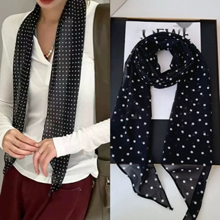 Phụ kiện khăn quàng cổ nữ màu nâu mùa xuân 2025 khăn lụa in họa tiết chấm bi khăn dài kiểu mới cho các cô gái 