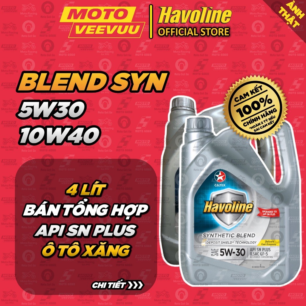 [MTVV] Dầu nhớt động cơ máy xăng Caltex Havoline Synthetic Blend 5W30 10W40 Can 4 Lít Bán tổng hợp