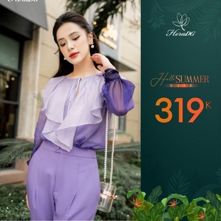 Áo sơ mi dáng suông nữ HeraDG thiết kế cổ bèo buộc nơ, chất liệu vải tơ cao cấp mềm mịn, thoáng mát SAKBC2027