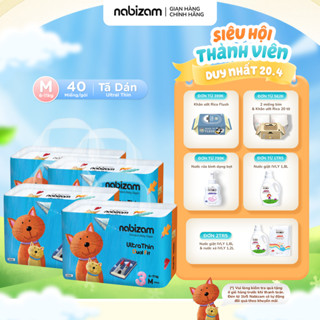 COMBO 4 Bịch Tã/Bỉm Dán NABIZAM Ultrathin Nội Địa Hàn Cao Cấp, Mỏng Và Thấm Hút Tối Ưu Size M Cho Bé 6-11Kg 40 Miếng