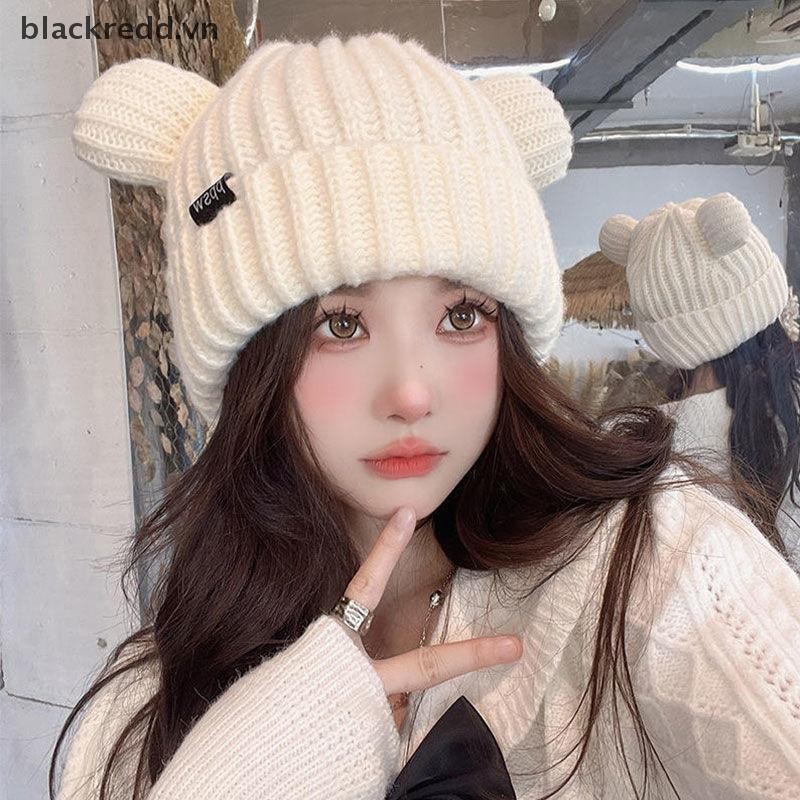 Bred Mũ len dệt kim tai mèo dễ thương Mũ len dệt kim thời trang nữ Mũ len dày mùa đông Mũ ấm áp cho 