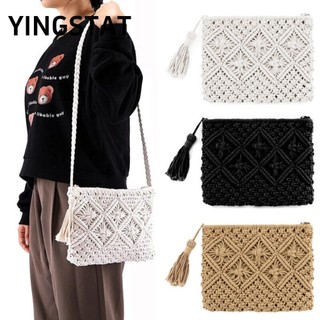 YINGSTAT Túi dệt Retro Tua Rua Rơm Ví Túi Messenger Túi xách đeo chéo