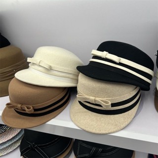 [Tian Yao] Thu Đông Nhật Bản Len Mũ Nhỏ Hàng Đầu Màu Sắc Tương Phản Nơ Thắt Nơ Mũ Cưỡi Ngựa Mũ Mua Sắm Mũ Thời Trang Nữ Nhìn Mặt Nhỏ