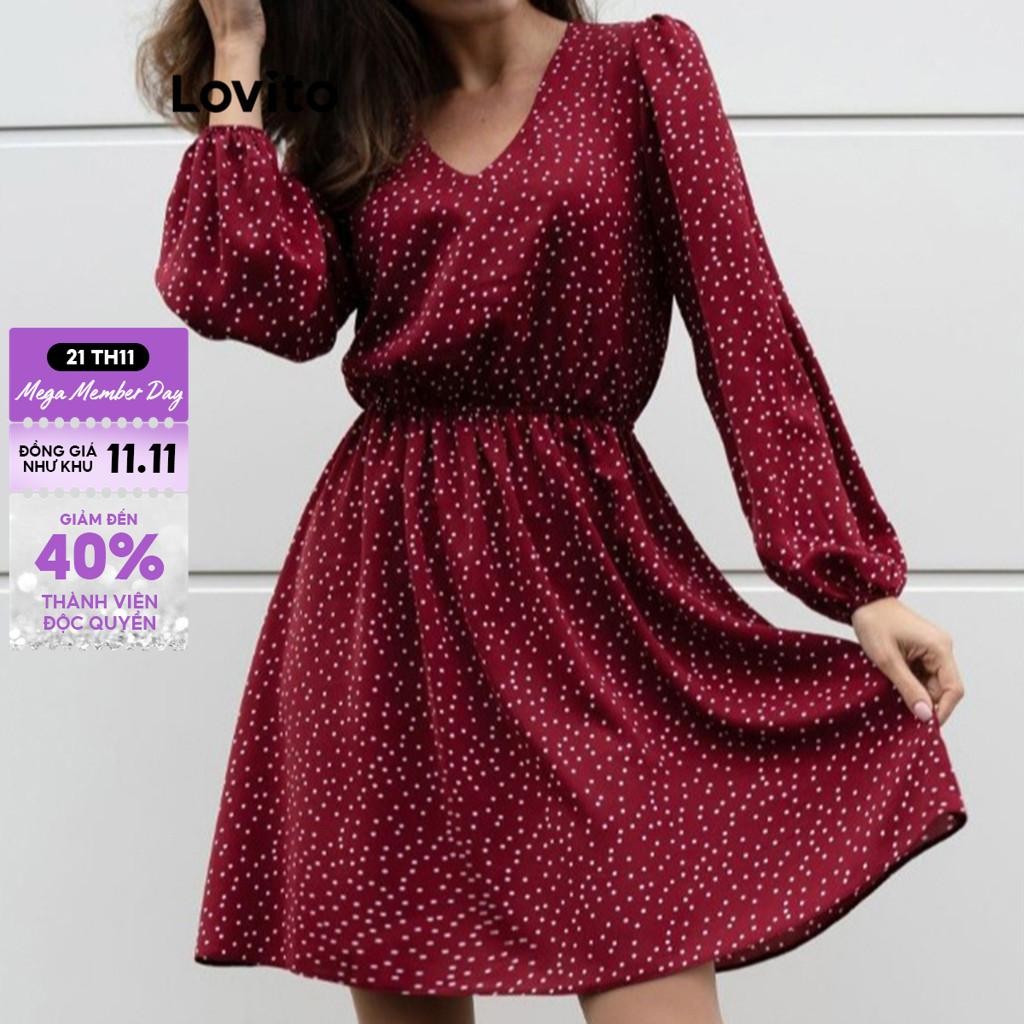 Lovito Đầm xếp ly chấm bi thường ngày cho nữ LNL67335