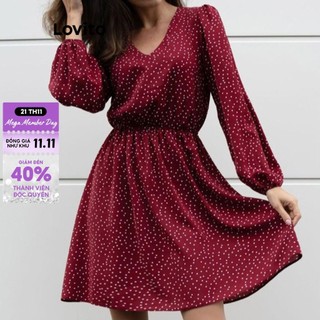 Đầm Lovito xếp ly chấm bi phong cách thường ngày cho nữ LNL67335