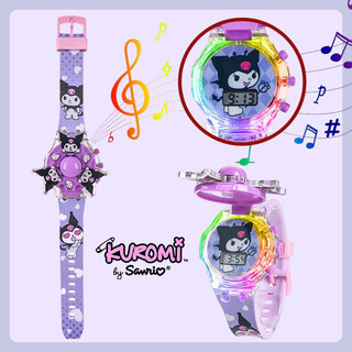  Đồng hồ âm nhạc phát sáng Kuromi mới nhất với con quay hồi chuyển lật Sanrio Melody Đồng hồ điện tử trẻ em với đèn LED nhấp nháy đầy màu sắc Đồ chơi đồng hồ Quà tặng sinh nhật 