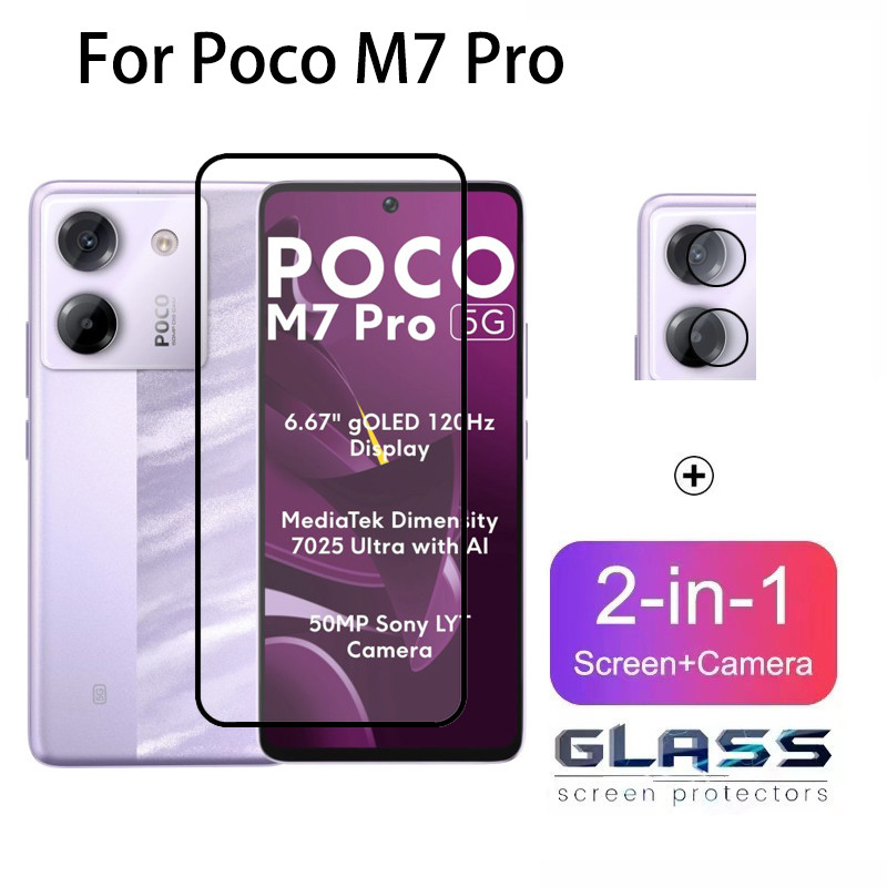 Kính cường lực bảo vệ màn hình 2 trong 1 Poco M7 Pro 5G cho Xiaomi Poco F7 M6 Pro Ultra 4G 5G Ống kí