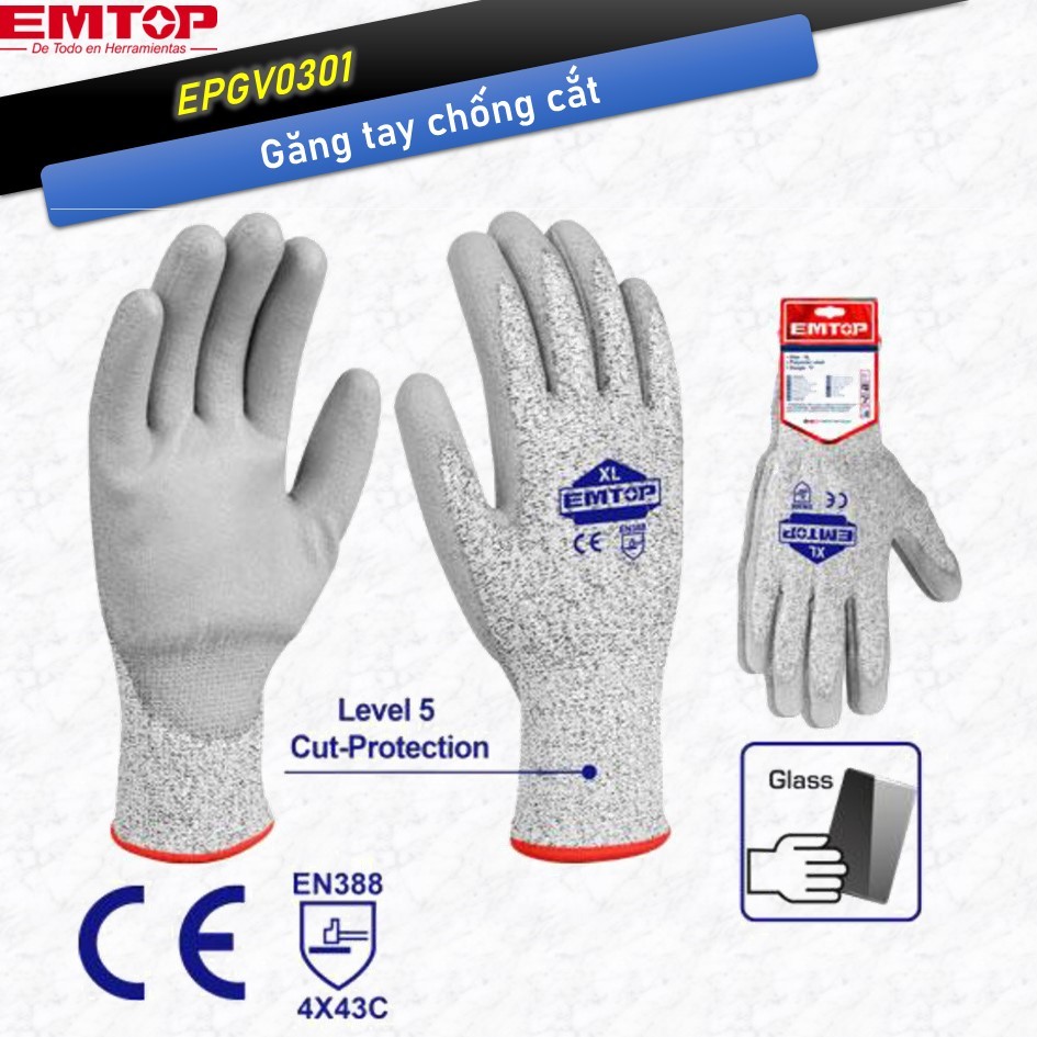 Găng tay chống cắt EMTOP EPGV0301 bao tay bảo hộ đa năng chống trầy tay, mài mòn, trơn trượt, bao ta