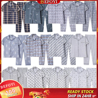 ✿ 12 Màu✿ Nam Mới 100% Cotton Bộ Đồ Ngủ Váy Ngủ Thoáng Khí Sọc Kẻ Sọc Ngắn Tay Quần Phù Hợp Với Nhà Mặc Plus Kích Thước