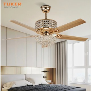 Quạt Trần Đèn 5 Cánh Thép Kèm,đèn Quạt Pha Lê,Có Pha Lê Đèn Trang LED Trí Phòng Khách, Nhà hàng, quán cafe