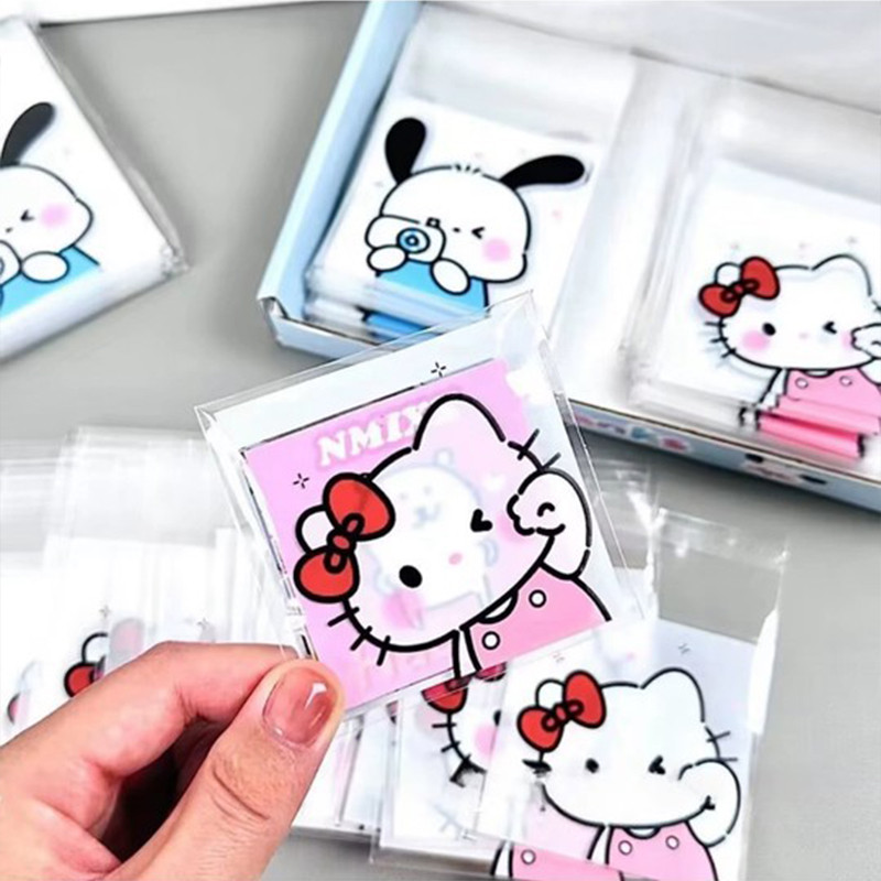 COD⚡⚡100 Cái TÚI BÓNG KÍNH STICKER NIÊM PHONG GẤU THỎ SIZE 7x7cm Túi Nhựa Bóng Kính Đựng Bánh Kẹo In
