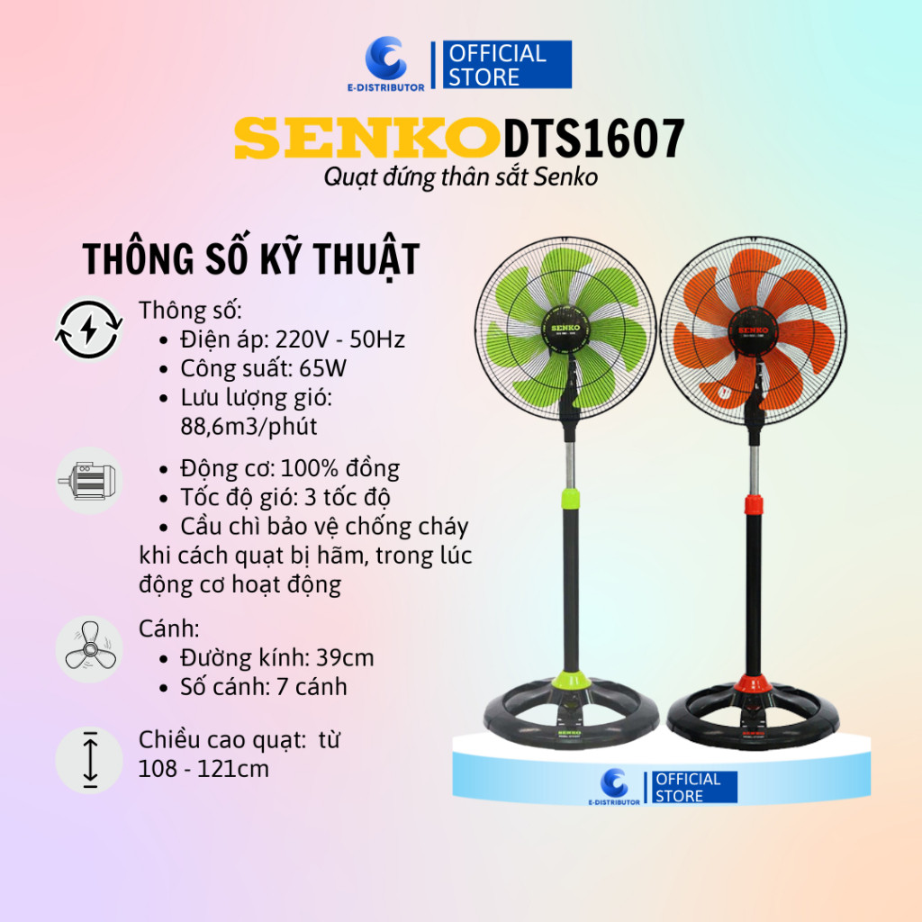 Quạt đứng thân sắt Senko DTS1607 - Màu ngẫu nhiên