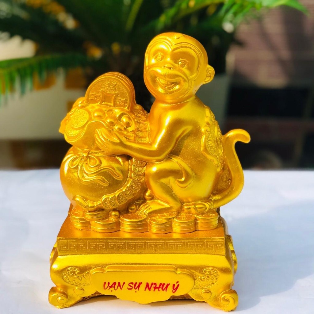 Heo đất/Lợn đất hình KHỈ BỆ VÀNG | Decor | 12 con giáp | phong thủy | Kèm Ảnh thật Ống Heo Ống Tiết 