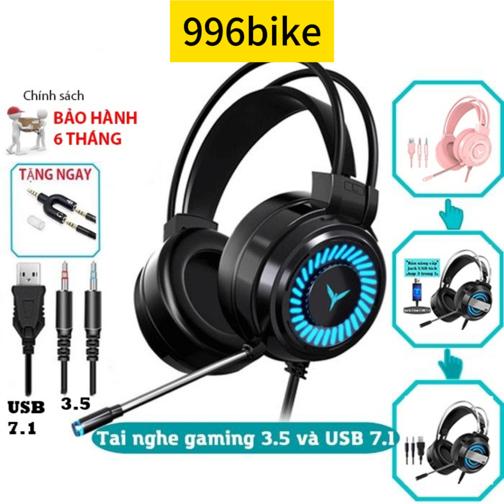 ✨ Tai nghe gaming tai nghe chụp tai có mic có đèn LED cho máy tính, điện thoại