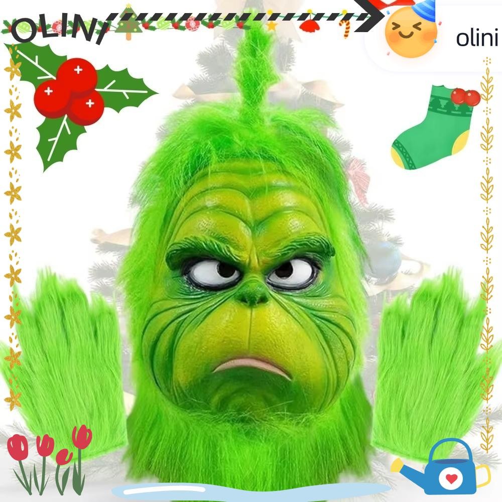 Mũ đội đầu OLINI Grinch, Anime hóa trang Grinch, Lông thú xanh vui nhộn Freak Latex Grinch Masque Ha