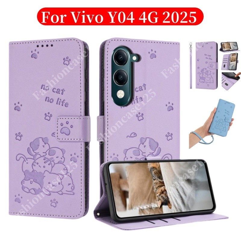 Vivo Y04 4G 2025 Ốp Lưng Mèo Dễ Thương Cho Vivo Y04 VivoY04 Y 04 4G 2025 Vỏ Điện Thoại Da Sang Trọng