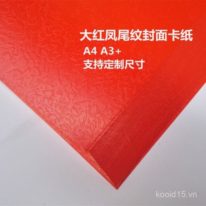 Giấy thiệp đỏ sáng đuôi phượng, giấy bìa đỏ hai mặt 230g A4 A3+, giấy thiệp mời đám cưới, giấy thiệp