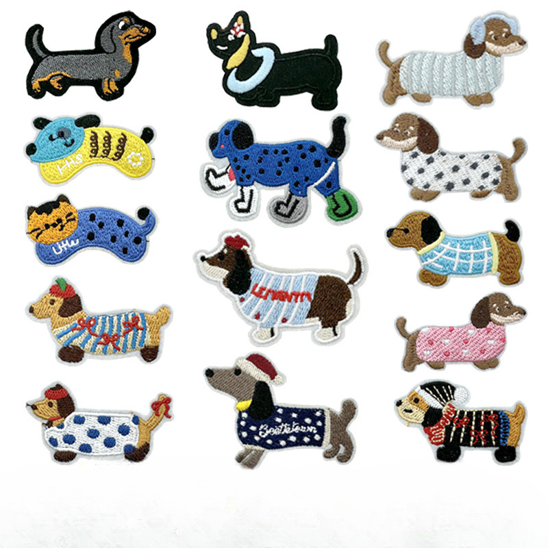 1Pc Dachshund Thêu Nhãn Vải Tự Làm Quần Áo Phụ Kiện Phụ Kiện Miếng Dán Thêu