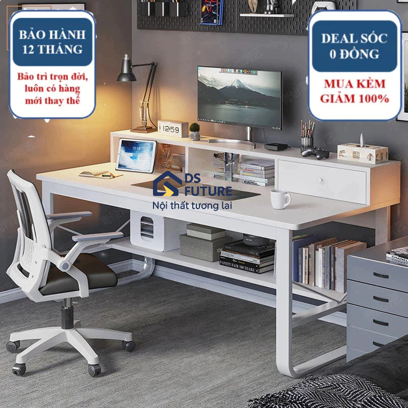 Bàn LV, bàn học cho học sinh có ngăn kéo mặt bàn gỗ MDF 15mm bo góc khung sắt kim loại chắc chắn [U3