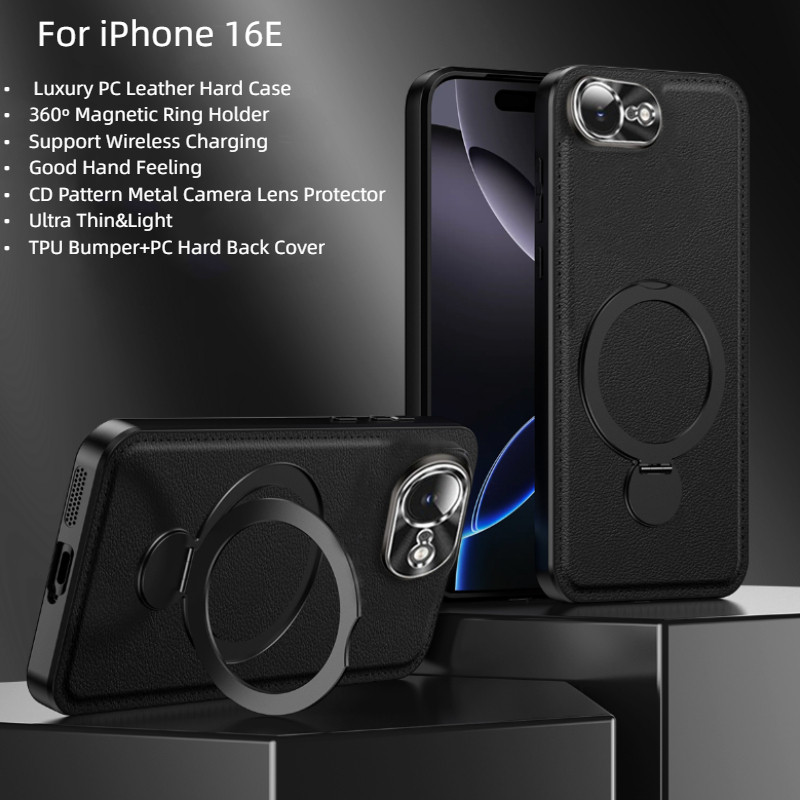 Dành Cho iPhone 16E 16e 16 e Ốp Lưng Sang Trọng 360o Từ Tính Giá Đỡ PC Da Cứng Vỏ Điện Thoại Cho iPh